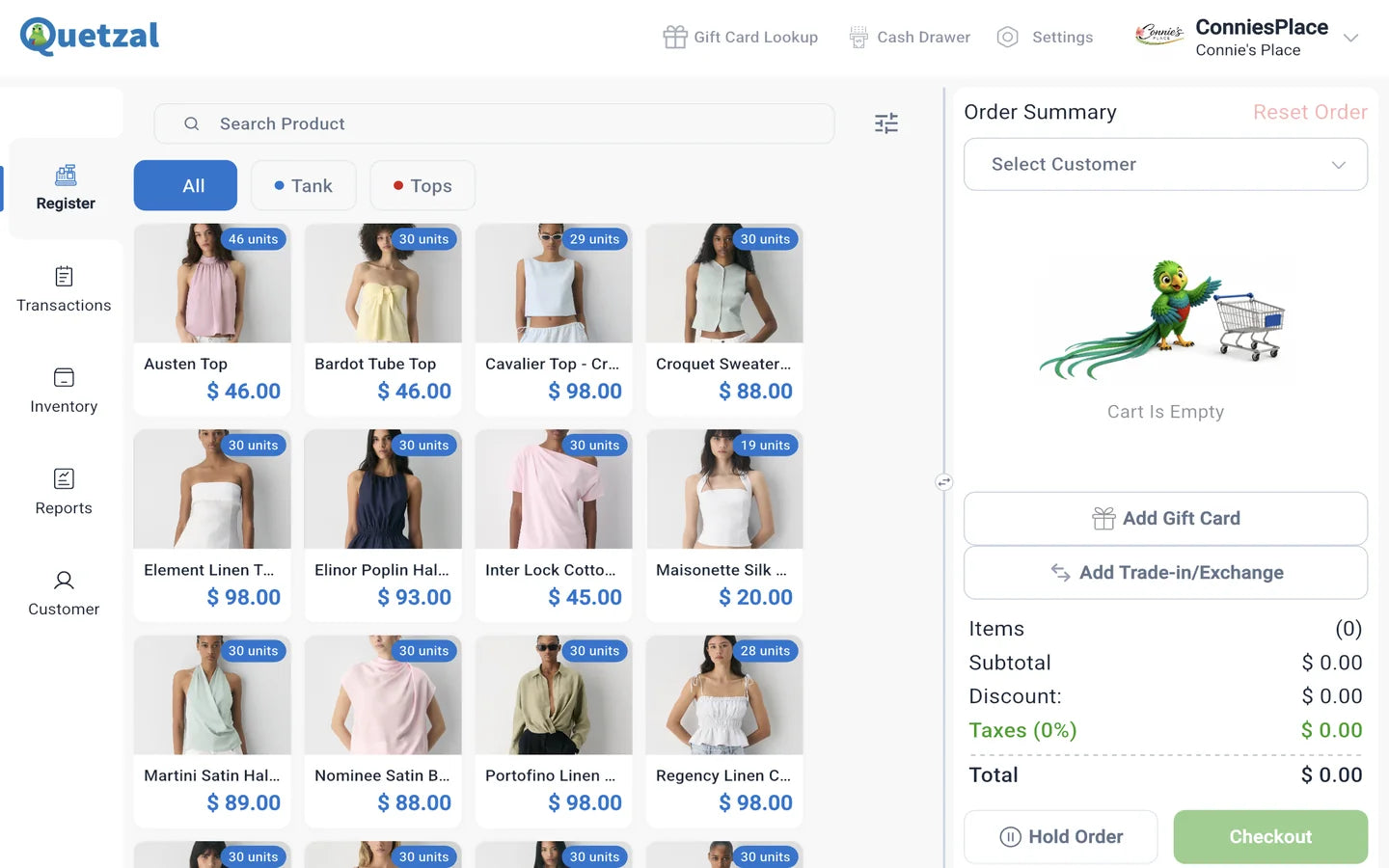 Quetzal POS register with product grid